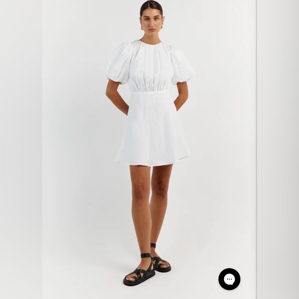 DISSH NAT WHITE GATHERED LINEN MINI DRESS